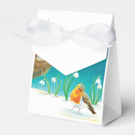 Vroege lente Nesting Red Robin Bird & Snowdruppels Bedankdoosjes