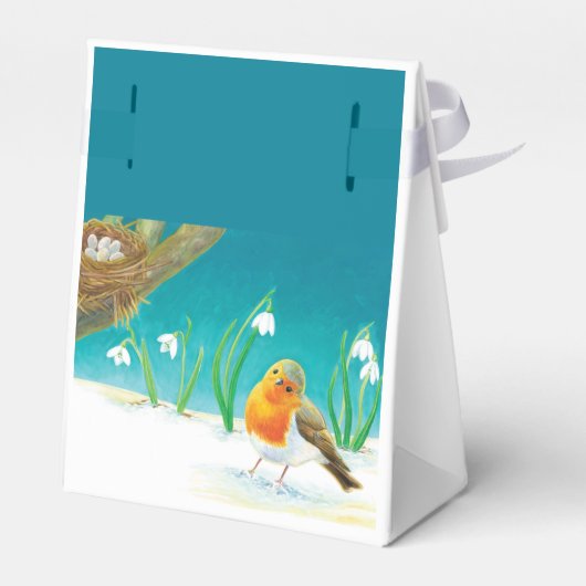 Vroege lente Nesting Red Robin Bird & Snowdruppels Bedankdoosjes (Achterkant)