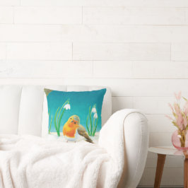 Vroege Lente Robin (Erithacus rubecula) Kussen