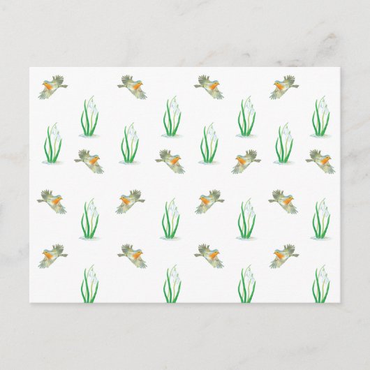 Vroege lente Robin Vogels & Sneeuwdruppels Patroon Briefkaart (Voorkant)