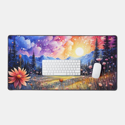 Vroege lente vallei zonsondergang illustratie bureaumat (Keyboard & Muis)