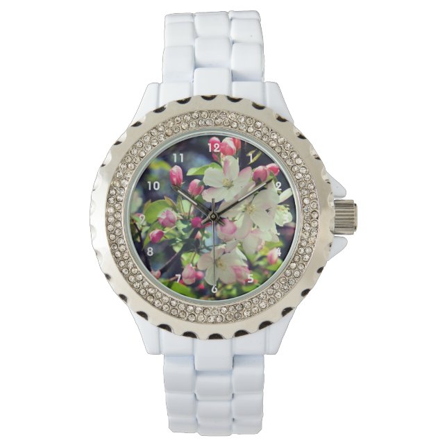 Vroege lenteskrabappe bloesems 3 Sluiten op Horloge (Voorkant)