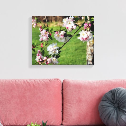 Vroege lentroze en witte bloesems canvas afdruk (Insitu (Woonkamer))