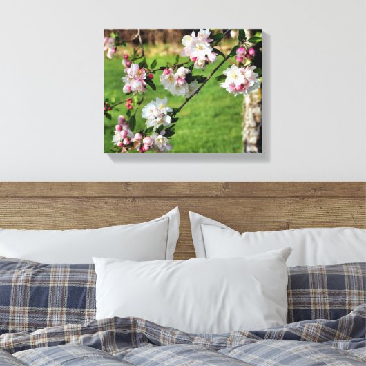 Vroege lentroze en witte bloesems canvas afdruk (Insitu (Slaapkamer))