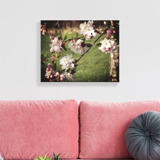 Vroege lentroze en witte bloesems gekleurd canvas afdruk (Insitu (Woonkamer))