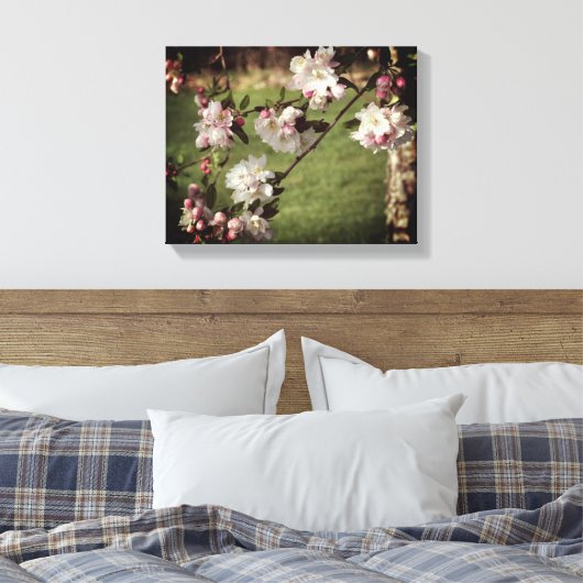 Vroege lentroze en witte bloesems gekleurd canvas afdruk (Insitu (Slaapkamer))