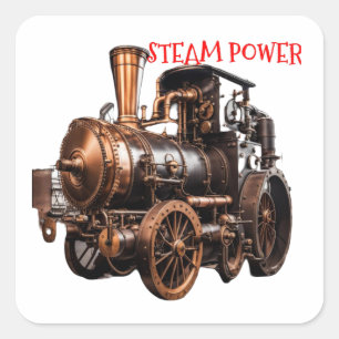 Vroege locomotief stoommachine vierkante sticker