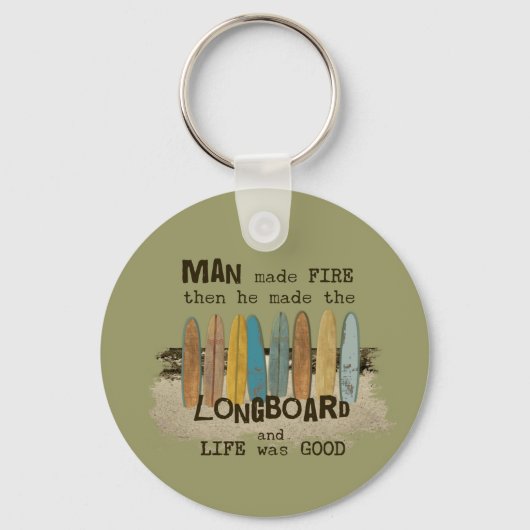 Vroege Man surfende Humor met langwerpborden Sleutelhanger (Voorkant)
