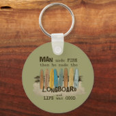 Vroege Man surfende Humor met langwerpborden Sleutelhanger (Voorkant)