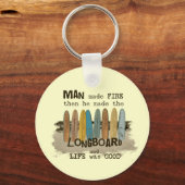 Vroege Man surfende Humor met langwerpborden Sleutelhanger (Voorkant)