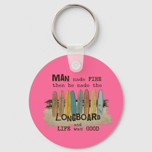 Vroege Man surfende Humor met langwerpborden Sleutelhanger (Voorkant)