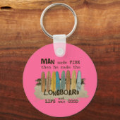 Vroege Man surfende Humor met langwerpborden Sleutelhanger (Voorkant)