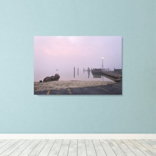 Vroege mistige ochtend stad dok canvas kunst (Insitu (Houten vloer))