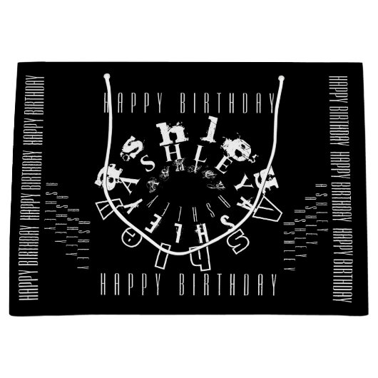 Vroege naam Happy Birthday Black White LGB Groot Cadeauzakje (Voorkant)