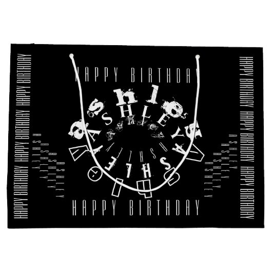 Vroege naam Happy Birthday Black White LGB Groot Cadeauzakje (Achterkant)
