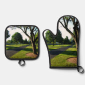 Vroege ochtend in de paddock ovenwant & pannenlap set (Voorkant)