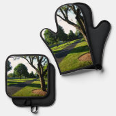 Vroege ochtend in de paddock ovenwant & pannenlap set (Voorkant / Achterkant)