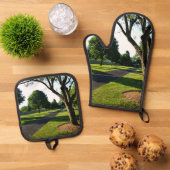 Vroege ochtend in de paddock ovenwant & pannenlap set (Top down)