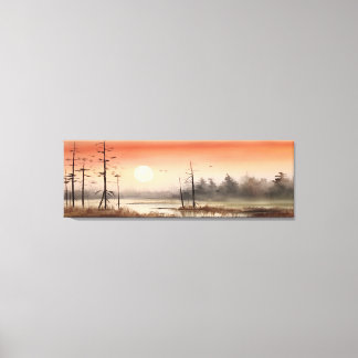Vroege Ochtend Waterverf mistig hemellandschap Canvas Afdruk