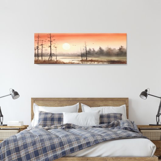 Vroege Ochtend Waterverf mistig hemellandschap Canvas Afdruk (Insitu (Slaapkamer))