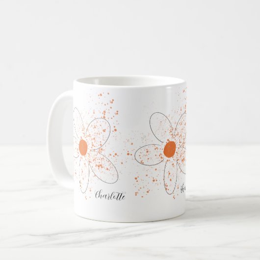 Vroege oranje moderne floraals noemen script white koffiemok (Voorkant links)
