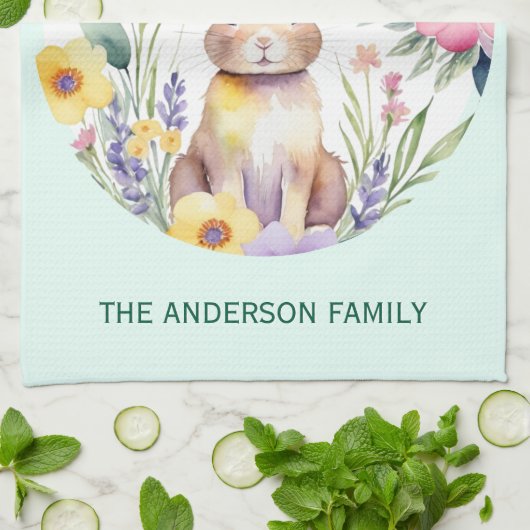 Vroege Paasdag Waterverf Bunny - Aangepaste naam Theedoek (Gevouwen)