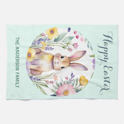 Vroege Paasdag Waterverf Bunny - Aangepaste naam Theedoek (Horizontaal)