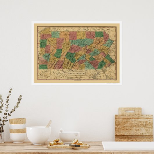 Vroege Pennsylvania Railroad Map 1829 Poster (Keuken)