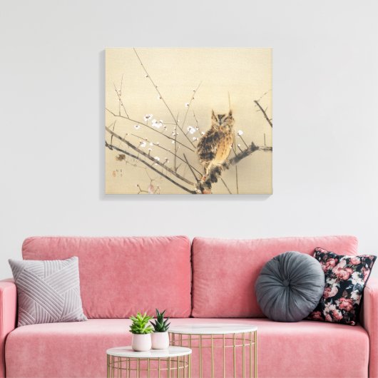 Vroege pruimbloesems met Nishimura Goun, Owl Art Canvas Afdruk (Insitu (Woonkamer))