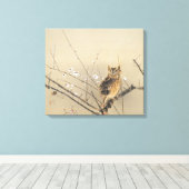 Vroege pruimbloesems met Nishimura Goun, Owl Art Canvas Afdruk (Insitu (Houten vloer))