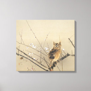 Vroege pruimbloesems met Nishimura Goun, Owl Art Canvas Afdruk