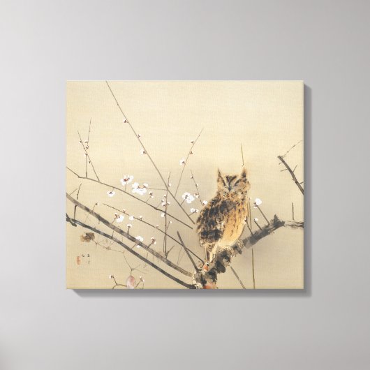 Vroege pruimbloesems met Nishimura Goun, Owl Art Canvas Afdruk (Voorkant)
