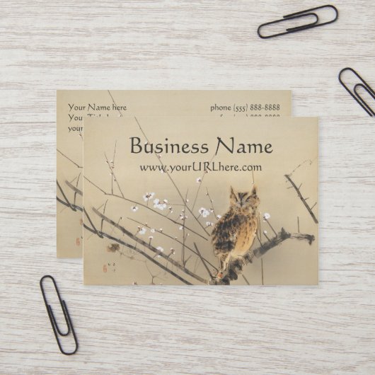Vroege pruimbloesems met Nishimura Goun, Owl Art Visitekaartje (Voorkant / Achterkant in situ)