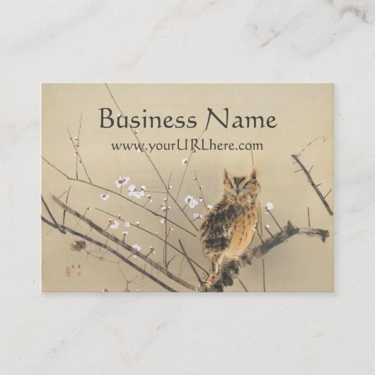 Vroege pruimbloesems met Nishimura Goun, Owl Art Visitekaartje (Voorkant)