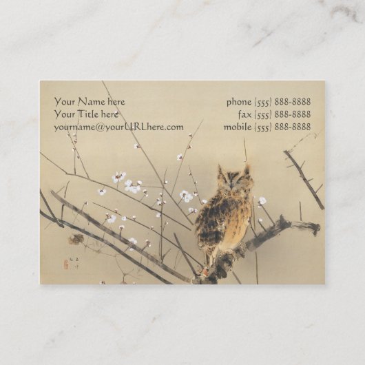 Vroege pruimbloesems met Nishimura Goun, Owl Art Visitekaartje (Achterkant)