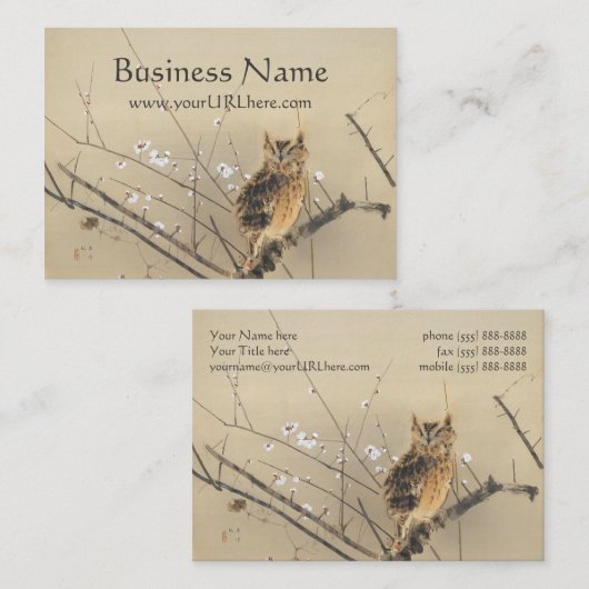 Vroege pruimbloesems met Nishimura Goun, Owl Art Visitekaartje (Voorkant / Achterkant)