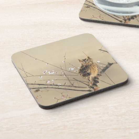 Vroege pruimbloesems van Nishimura Goun,  Owl Bier Onderzetter (Linkerzijde)