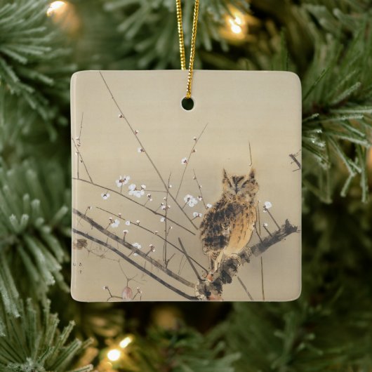 Vroege pruimbloesems van Nishimura Goun,  Owl Keramisch Ornament (Boom)