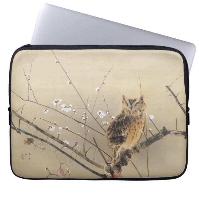Vroege pruimbloesems van Nishimura Goun,  Owl Laptop Sleeve (Voorkant)