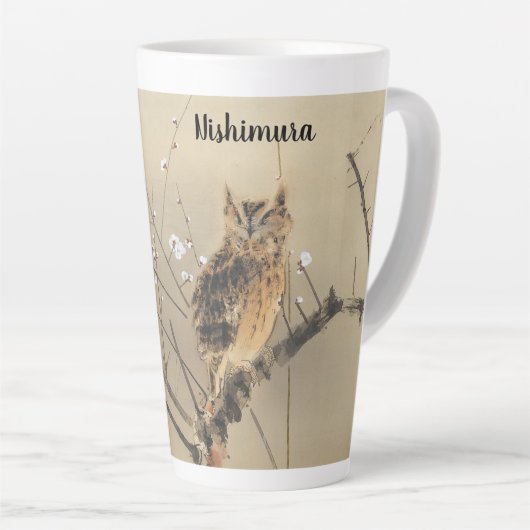 Vroege pruimbloesems van Nishimura Goun,  Owl Latte Mok (Rechterhoek)