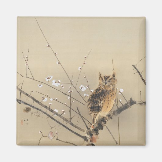 Vroege pruimbloesems van Nishimura Goun, Owl Magneet (Voorkant)
