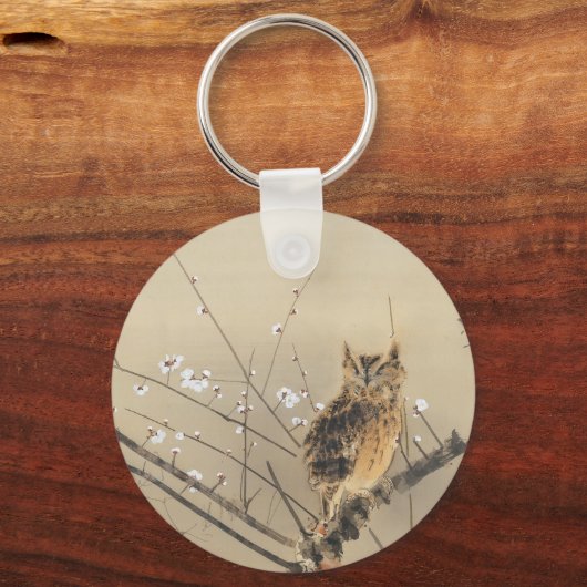 Vroege pruimbloesems van Nishimura Goun,  Owl Sleutelhanger (Voorkant)