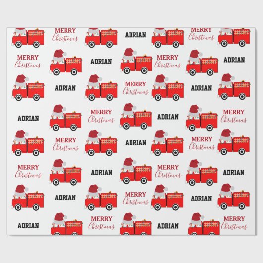Vroege Red Fire Truck — Aangepaste naam Cadeaupapier (Vlak)