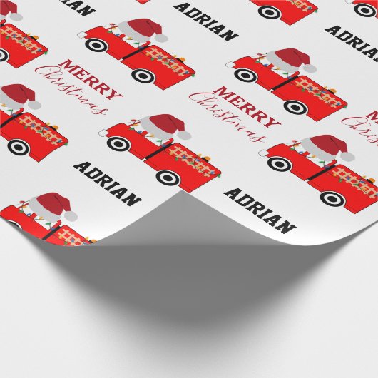 Vroege Red Fire Truck — Aangepaste naam Cadeaupapier (Hoek)