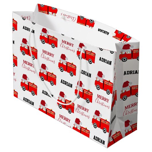 Vroege Red Fire Truck — Aangepaste naam Groot Cadeauzakje (Achterkant Gekanteld)