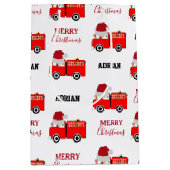 Vroege Red Fire Truck — Aangepaste naam Medium Cadeauzakje (Voorkant)