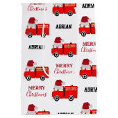 Vroege Red Fire Truck — Aangepaste naam Medium Cadeauzakje (Achterkant)