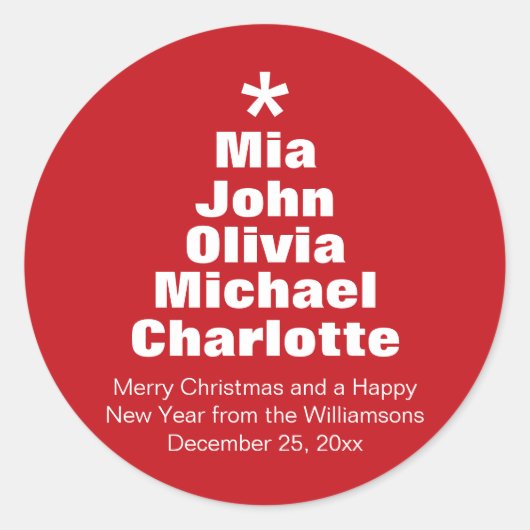 Vroege rode witte kerstboom moderne ronde sticker (Voorkant)