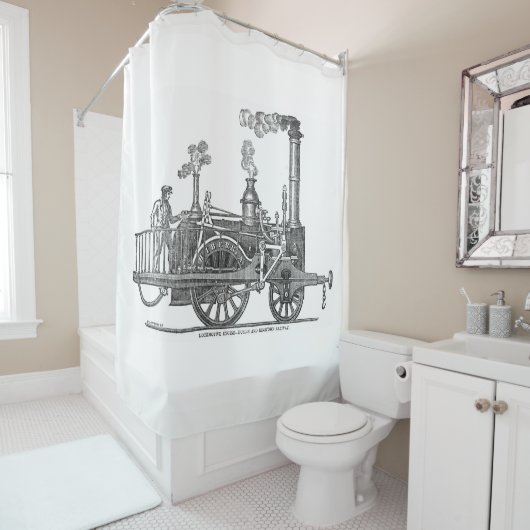 Vroege stoamlocomotief douchegordijn (In situ)