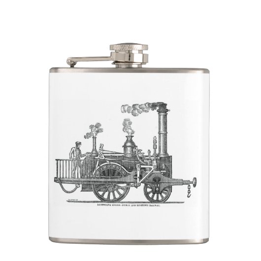 Vroege stoamlocomotief heupfles (Voorkant)